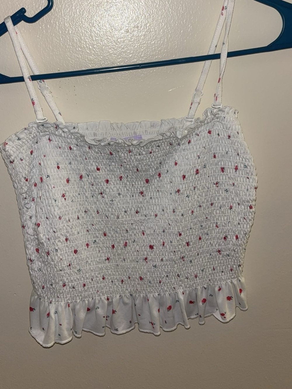 White Smocked Floral Ruffle Cami Top